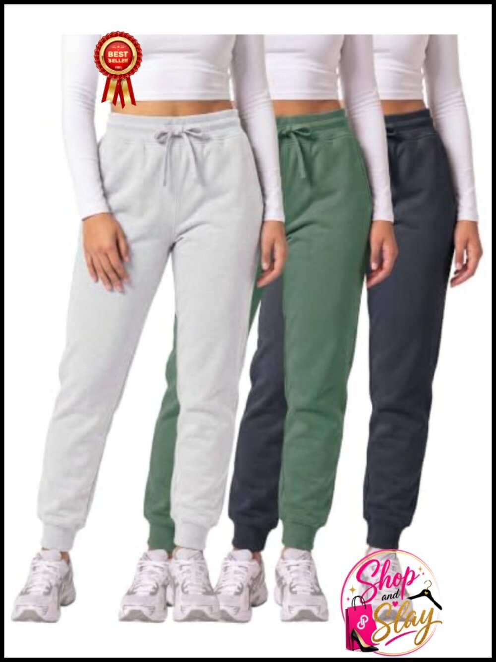 Womens Fleece Joggers Sweatpants Lounge Pants 3 Pack Drawstring Pockets